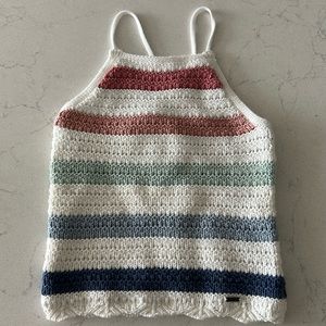 Hollister Knit Crochet Stripe Halter Cotton Tank Tied Back Size XS